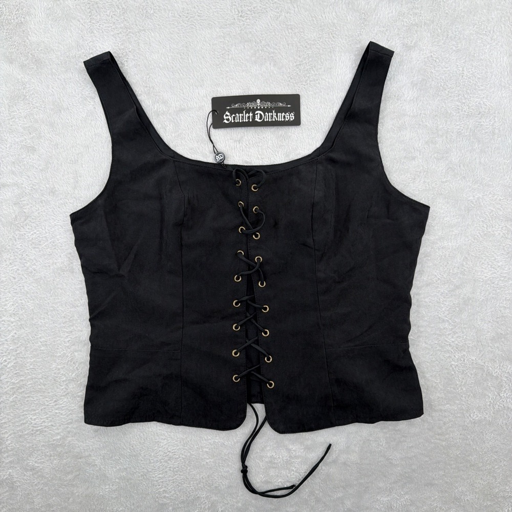 Scarlet Darkness Top Woman's Lace Up Corset Victorian Goth Witch Peasant Size L